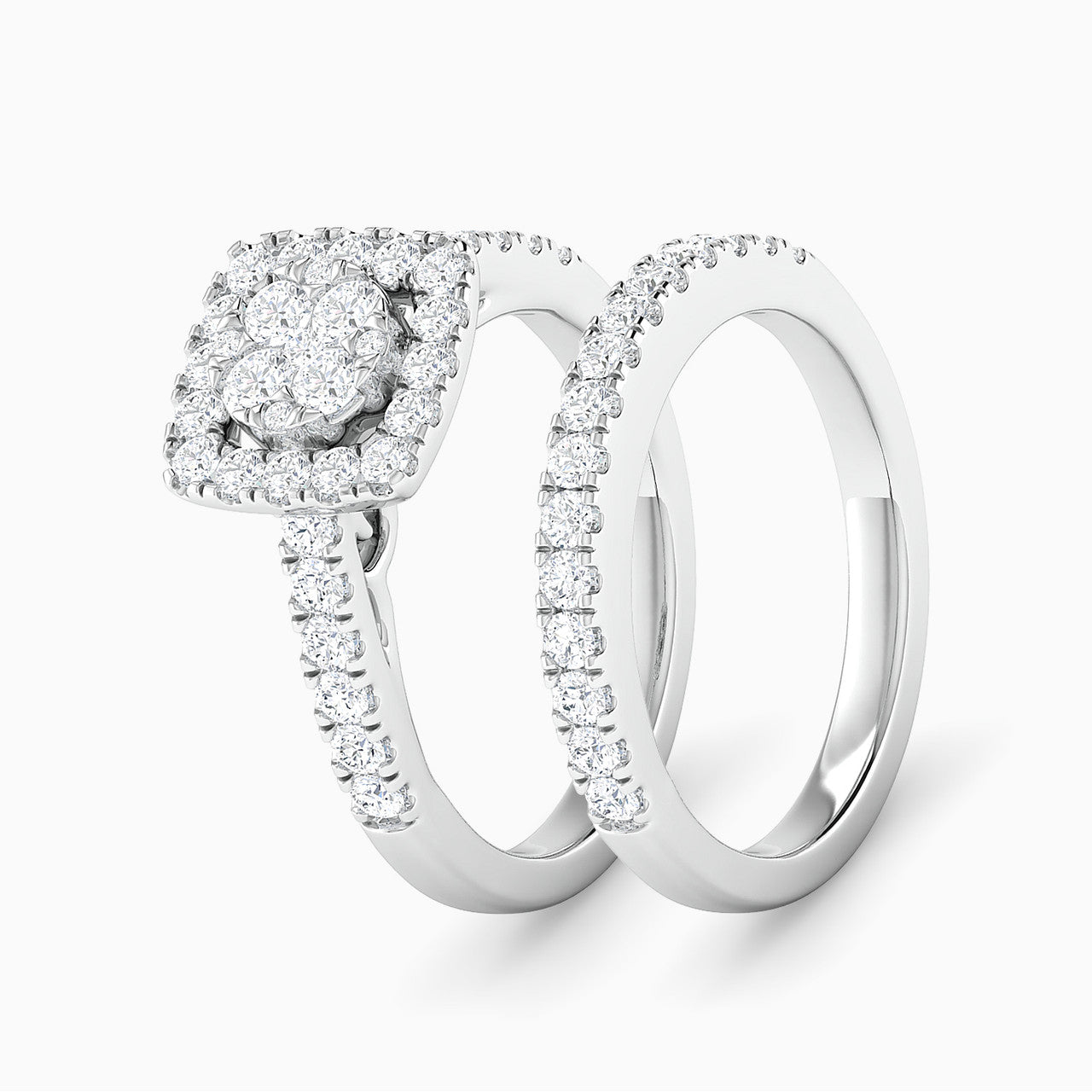 Brooklyn White Gold Lab Diamond Cluster Twin Engagement Ring