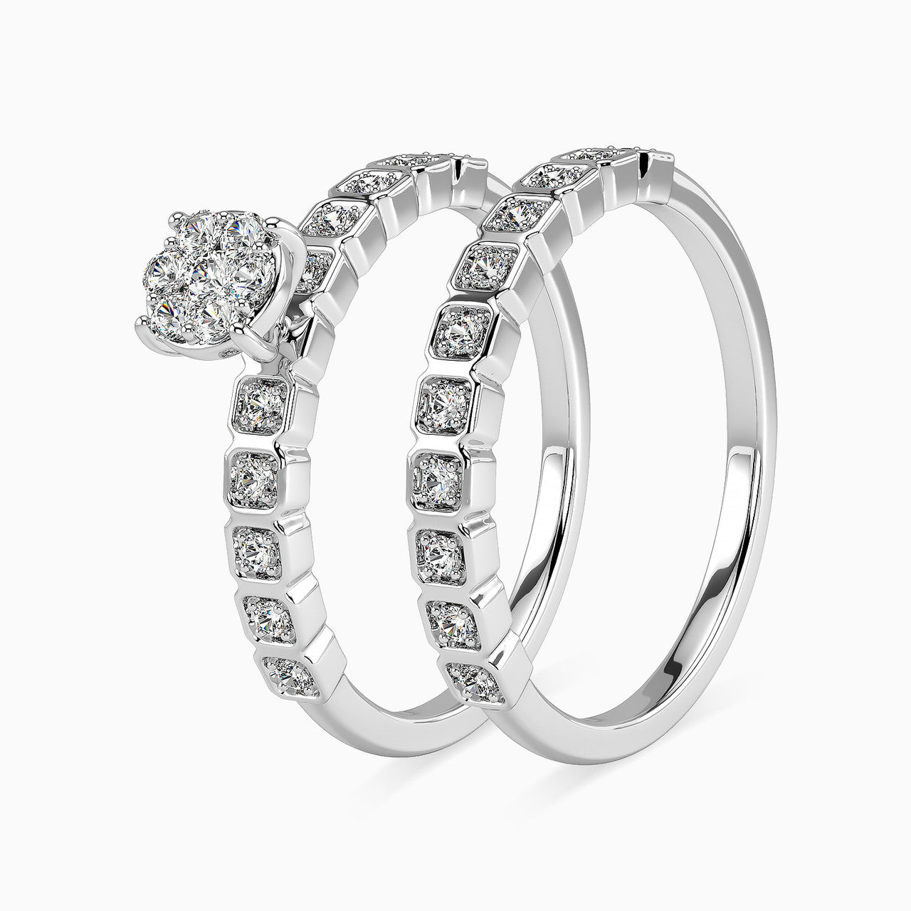 Hannah White Gold Lab Diamond Cluster Twin Engagement Ring