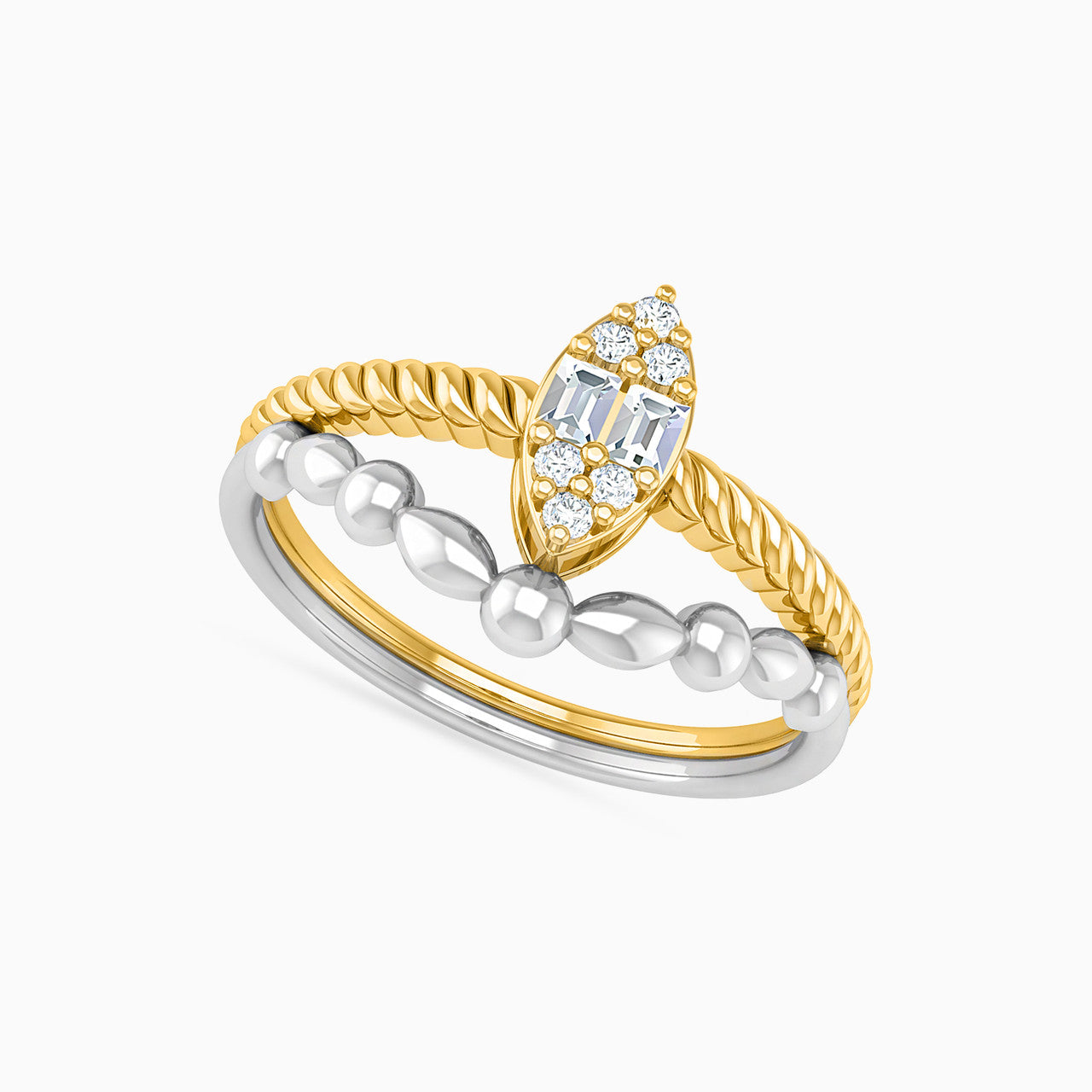 Ivy Two Tone Gold Lab Diamond Twin Engagement Ring