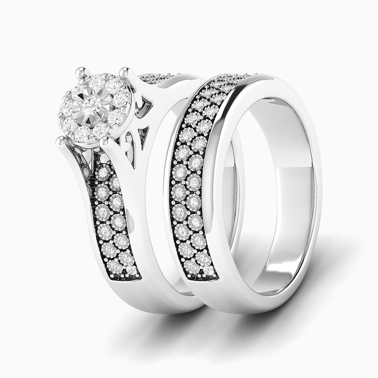 Naomi White Gold Lab Diamond Cluster Twin Engagement Ring