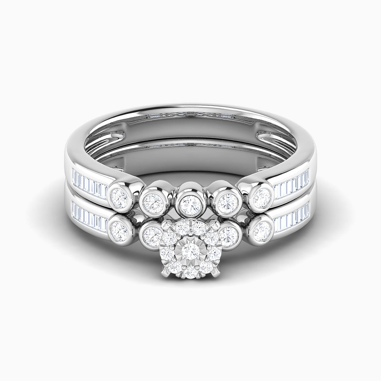 Quinn White Gold Lab Diamond Cluster Twin Engagement Ring