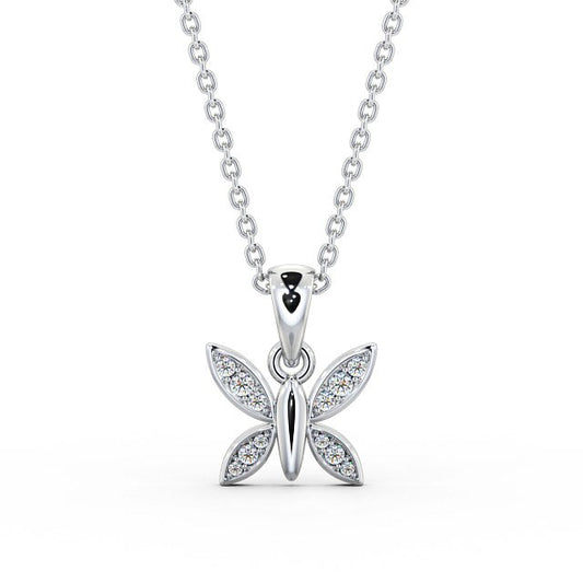 Ruby White Gold Butterfly Lab Diamond Pendant