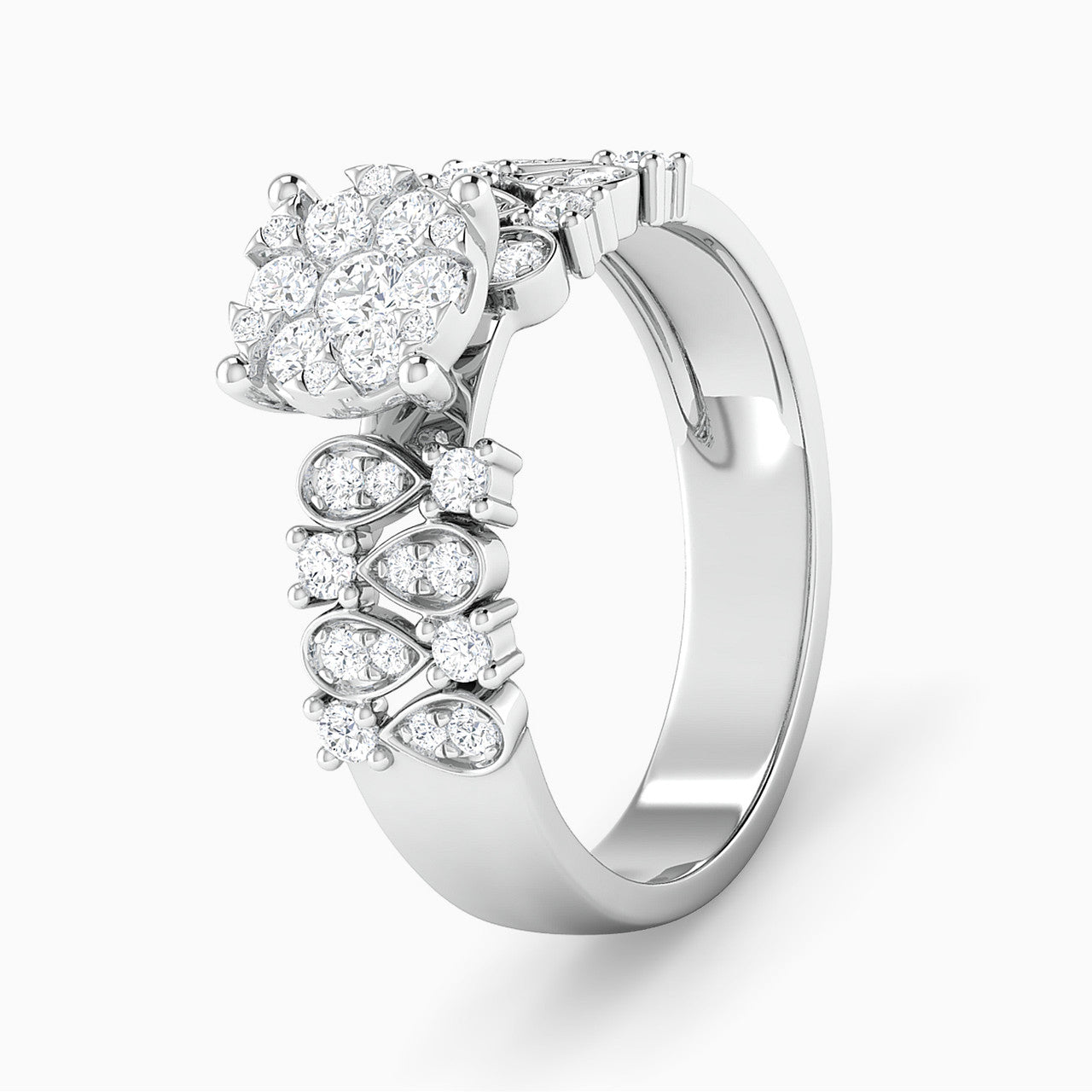 Valentina White Gold Lab Diamond Cluster Twin Engagement Ring