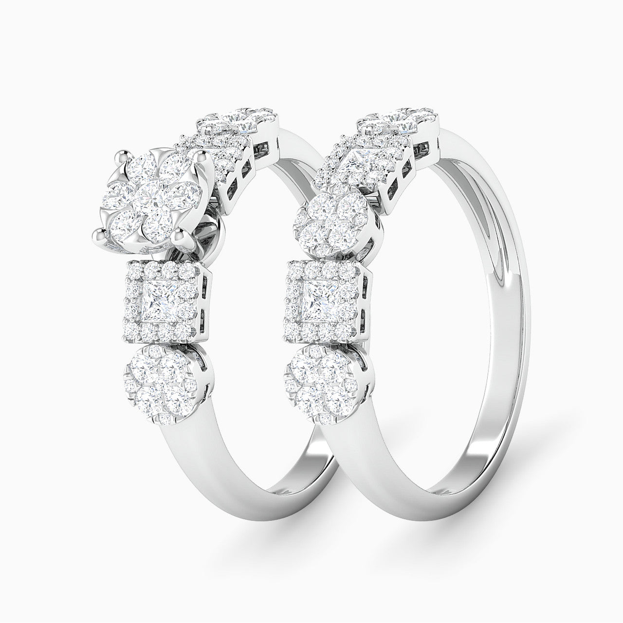 Lilian White Gold Lab Diamond Cluster Twin Engagement Ring