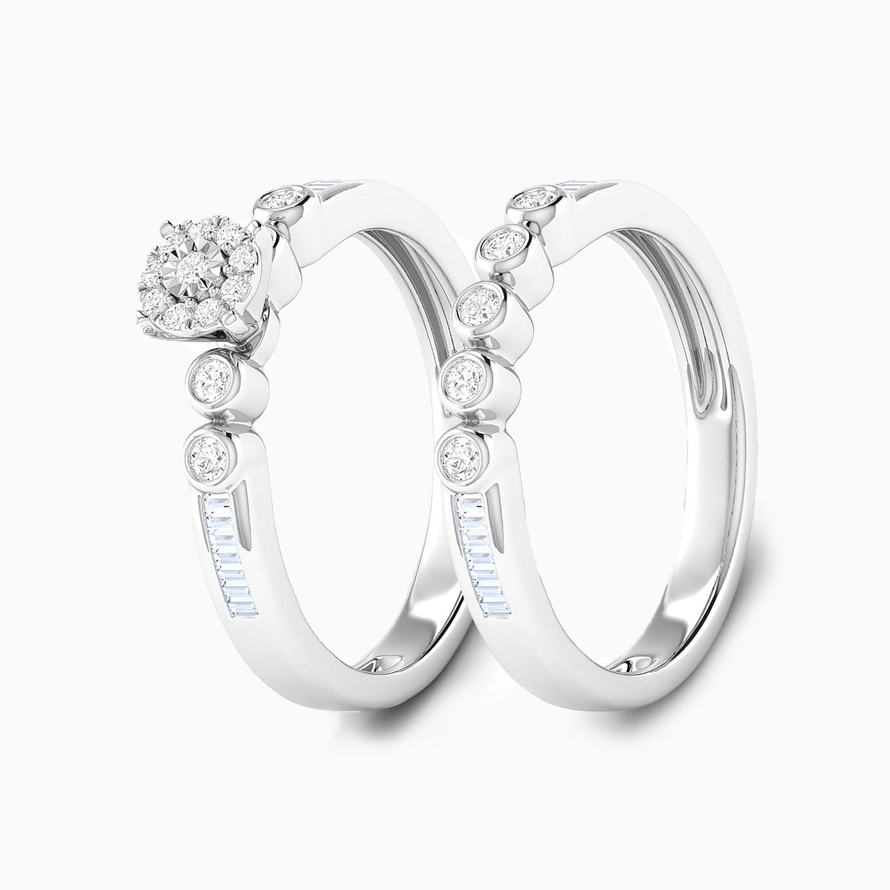 Quinn White Gold Lab Diamond Cluster Twin Engagement Ring