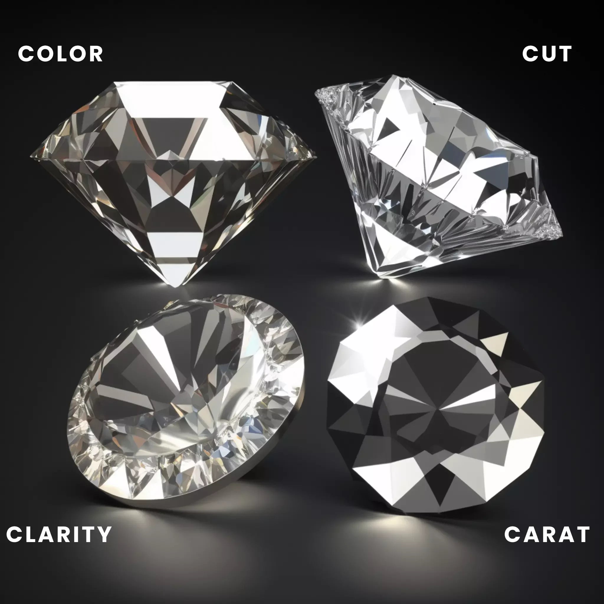 tashvi jewels guide to the 4Cs of diamonds: Cut, Color, Clarity, Carat Weight.