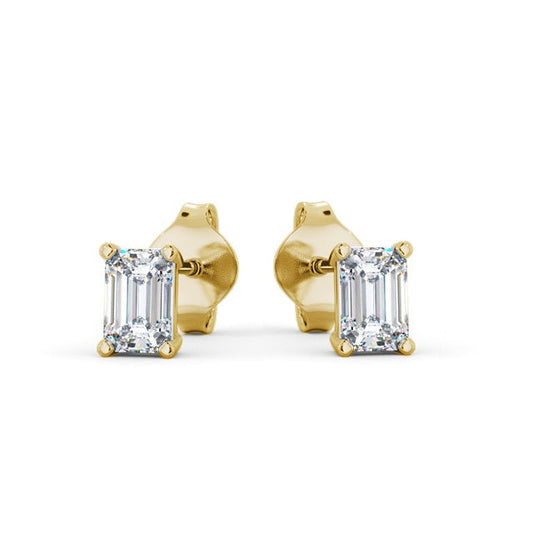 Sarah Yellow Gold Emerald Lab Diamond Stud Earrings