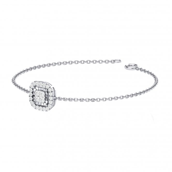 Stacy White Gold Cushion Shaped Cluster Lab Diamond Halo Bracelet