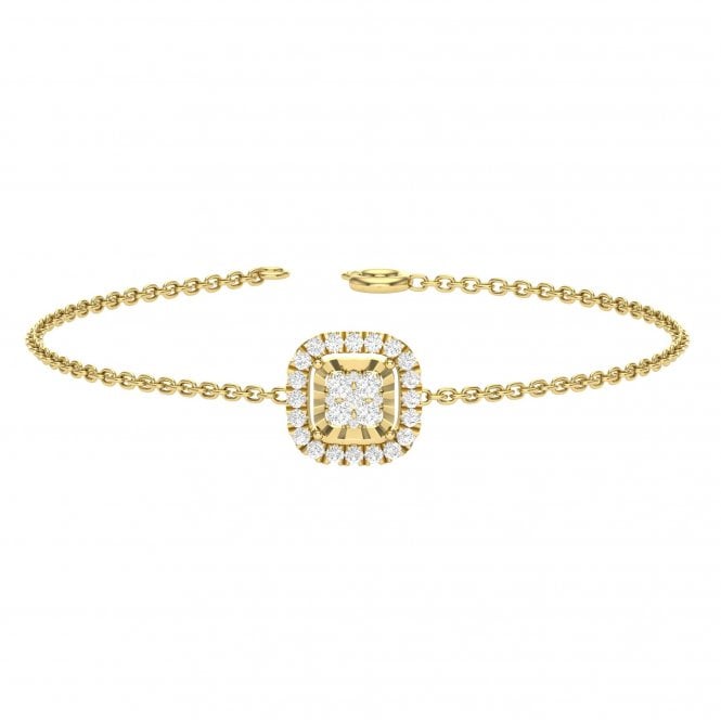 Stacy Yellow Gold Cushion Shaped Cluster Lab Diamond Halo Bracelet