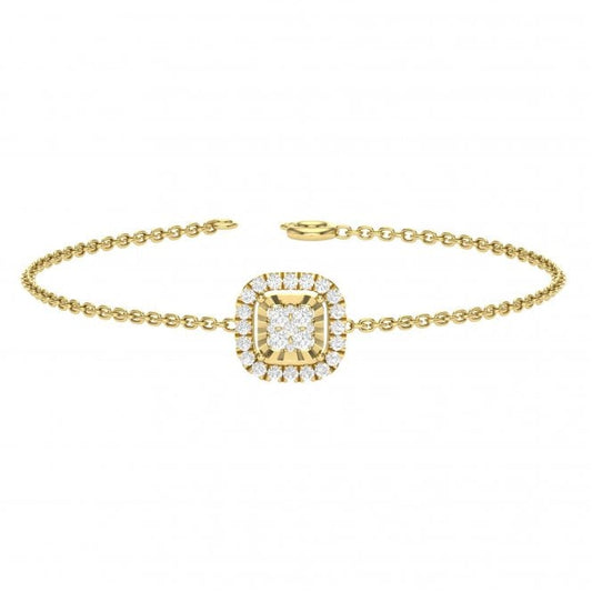 Stacy Yellow Gold Cushion Shaped Cluster Lab Diamond Halo Bracelet