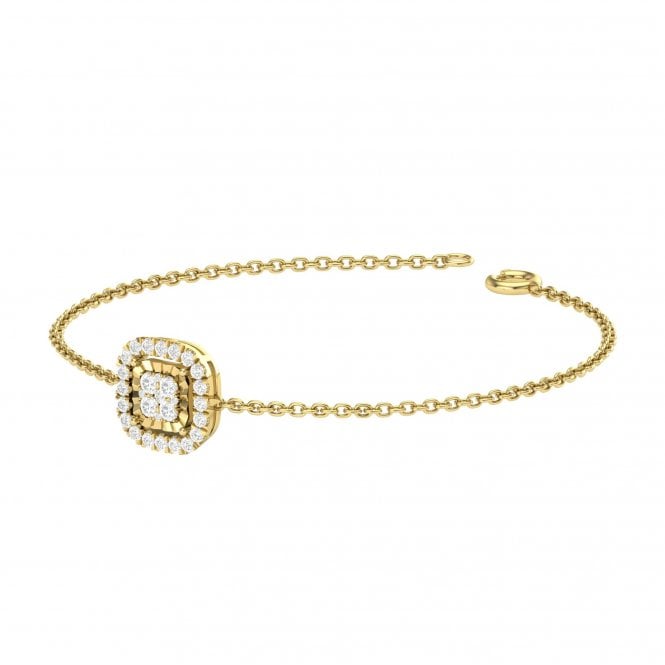 Stacy Yellow Gold Cushion Shaped Cluster Lab Diamond Halo Bracelet